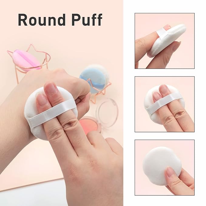 12 PCS Cotton Powder Puff, Face Puff Makeup Puffs Pads, Velour Powder Puff Round Fluffy Puff for Loose Powder Foundation (Blue)