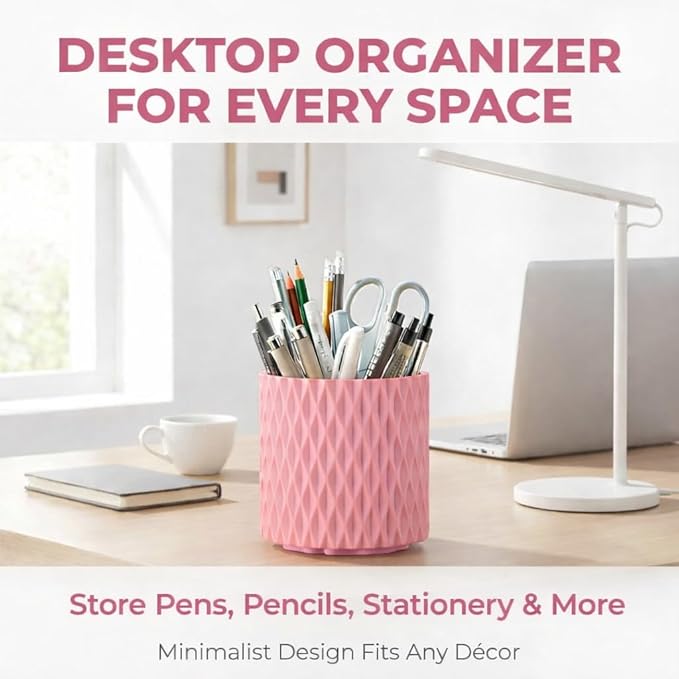 360° Rotating Makeup Brush Holder, 5-Slot Cosmetic Organizer Cup for Vanity, Desk & Bathroom Countertop, Pink