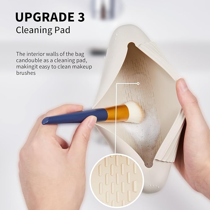 Silicone Makeup Brush Holder Travel Cosmetic Bag：Soft Portable Cosmetic Face Brushes Holder with Upgrade Anti-Fall Out Magnetic Closure, Large Travel Makeup Brush Case - Starlight