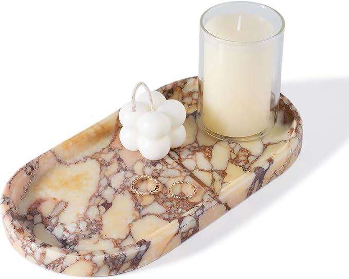 Koville Natural Marble Tray for Decor, Marble Vanity Tray for Perfume, Cosmetics, Jewelry, Stone Decorative Trays for Dresser Organizer, Storage Trays for Home Bathroom Countertop(Calacatta Viola)