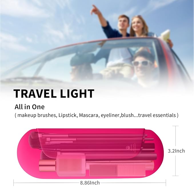 Silicone Makeup Brush Holder Travel Cosmetic Bag：Soft Portable Cosmetic Face Brushes Holder with Upgrade Anti-Fall Out Magnetic Closure, Large Travel Makeup Brush Case - Babbie Pink