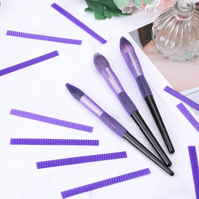 GORGECRAFT 100Pcs Makeup Brushes Pen Guard Protector 4.7 inch Purple Expandable Mesh Sleeve Covers Reusable Make Up Brushes Sheath Mesh Netting Protector Cover for Cosmetic Brushes Travel Paint Brush