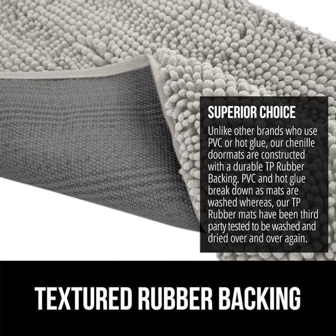 GORILLA GRIP SoakSTOPPER Dog Door Mat, 70x24 Machine Washable Rug Absorbent Doormat Captures Moisture Mud Dirt, Quick Dry Soft Chenille Entryway Rugs Indoor Entrance Mats for Dog Paws, Light Gray