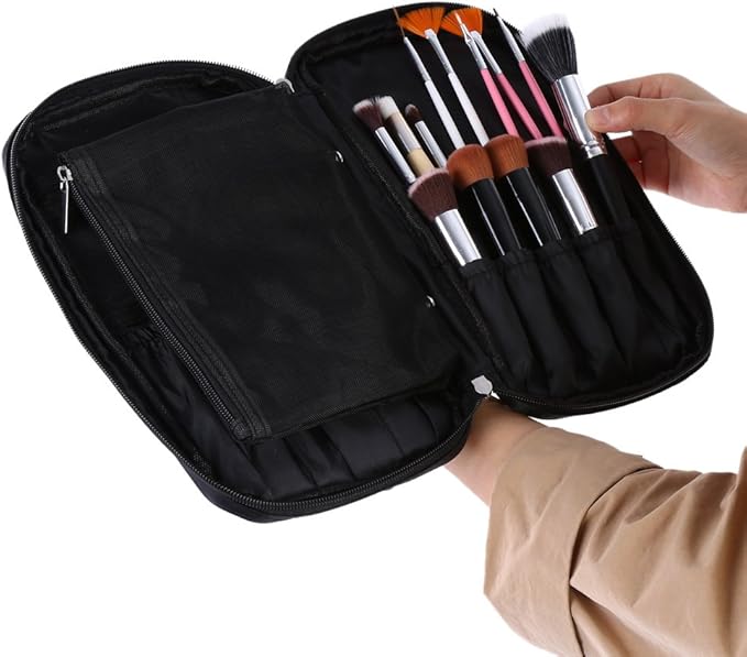 Professional Makeup Brush Bag, Makeup Artist Bag, Makeup Brush Belt, Makeup Brush Holder for Artists, Cosmetic Organizer Pouch for Brushes and Cosmetics (Black)