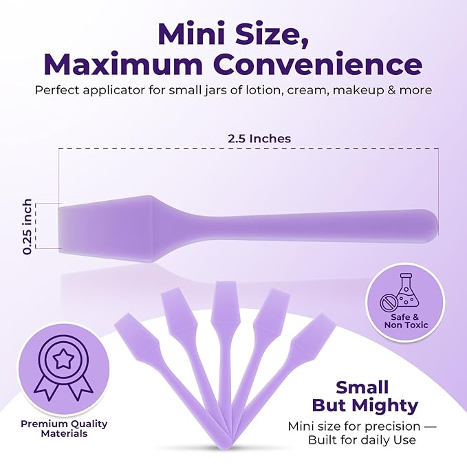 Mini Face Spatula (2.5", 100 Pack) - Small Foundation Spatula for Skincare, Creams, & Crafts | Plastic Face Lotion Applicator Tool for Mixing, Cosmetic, Face Mask | Purple