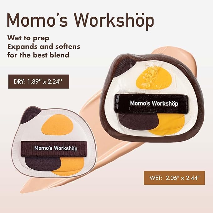 2-Pack Cute Tricolor Cat Makeup Sponge Oxygen-Finish Makeup Sponge for Liquid Foundation & Cream Blush, 85° Angled Tip, Hydrophilic PU for Sheer & Natural Makeup, Buildable Coverage Sponge