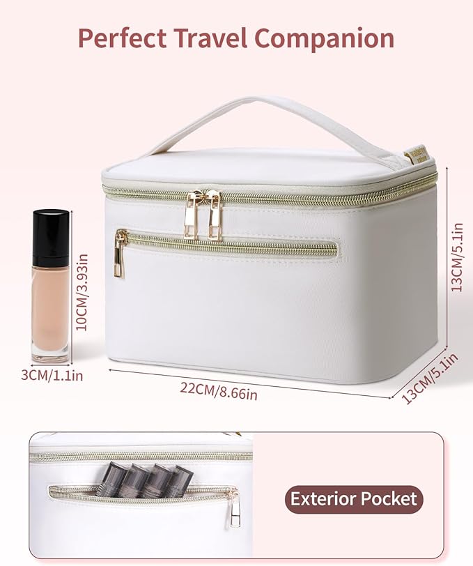 Wandering Nature Makeup Bag, Travel Make Up Bag with Divider, Makeup Case Organizer for Women in Fabric, White