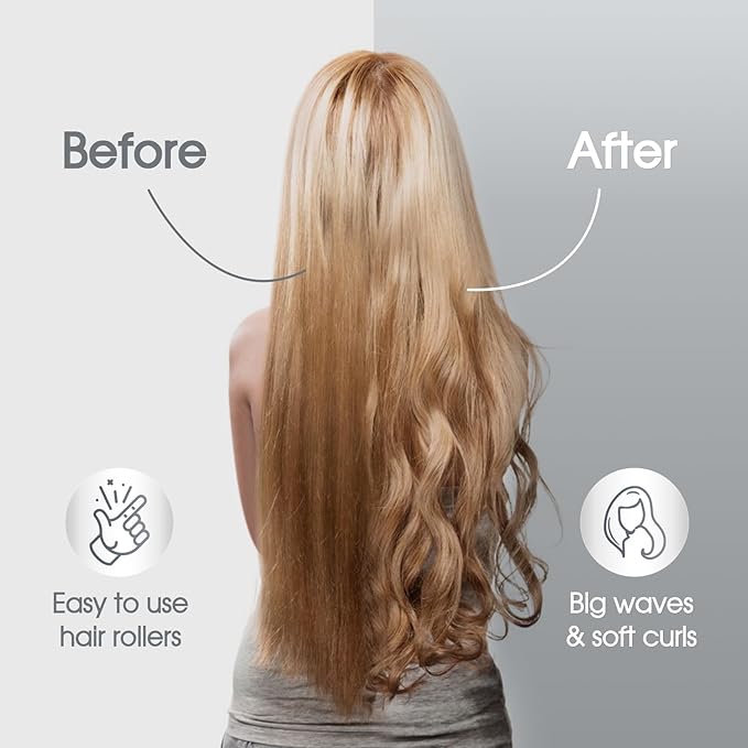 26 pcs Hair Roller with Clips Set,18 pcs Self-Grip Ceramic Thermal Large Curlers Rollers and 8 pcs Clips to Sleep In for Hair Blowout Look,Salon Quality Rollers for Long Medium Short Hair