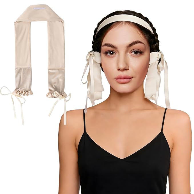 Curling Tie New Hair Curlers to Sleep in, Heatless Curls Overnight Headband, Soft Ribbon Wrap for Long Hair, Perfect Natural Curls Bouncy Curly Hairstyle Hair Suitable for All Hairs Types (Beige)