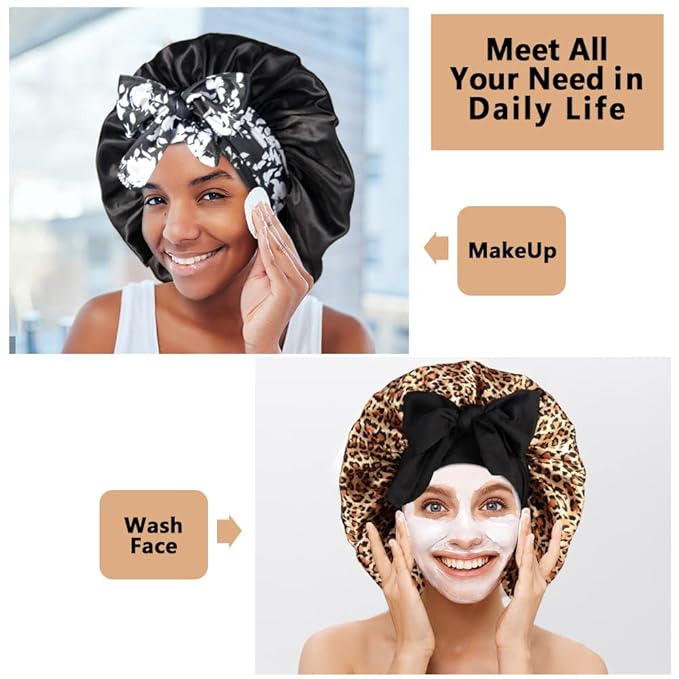 2pcs Large Silky Bonnets with tie Band Braid Bonnet, Satin Bonnet for Sleeping Curly Hair, B