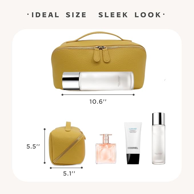 JINYIBAGS Travel Makeup Bag – Large Cosmetic Organizer with Waterproof PU Leather, Smooth Double Zipper & Tear-Resistant Lining, Toiletry Pouch for Women (Yellow)