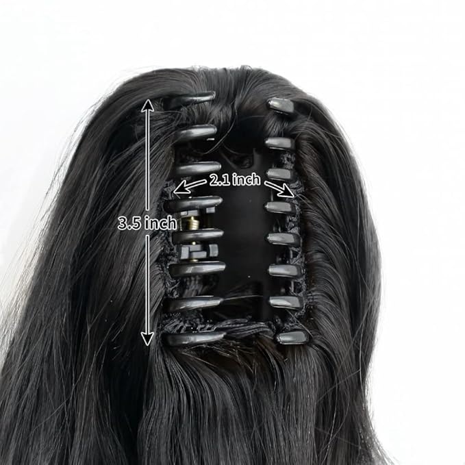 Claw Clip Ponytail Extension 16" Wavy Clips in Hair Extensions Curly Synthetic Pony Tails Fluffy Faux Ponytails Wigs Natural Hairpieces for Women Wedding Party Daily Use 6 Oz Dark Black