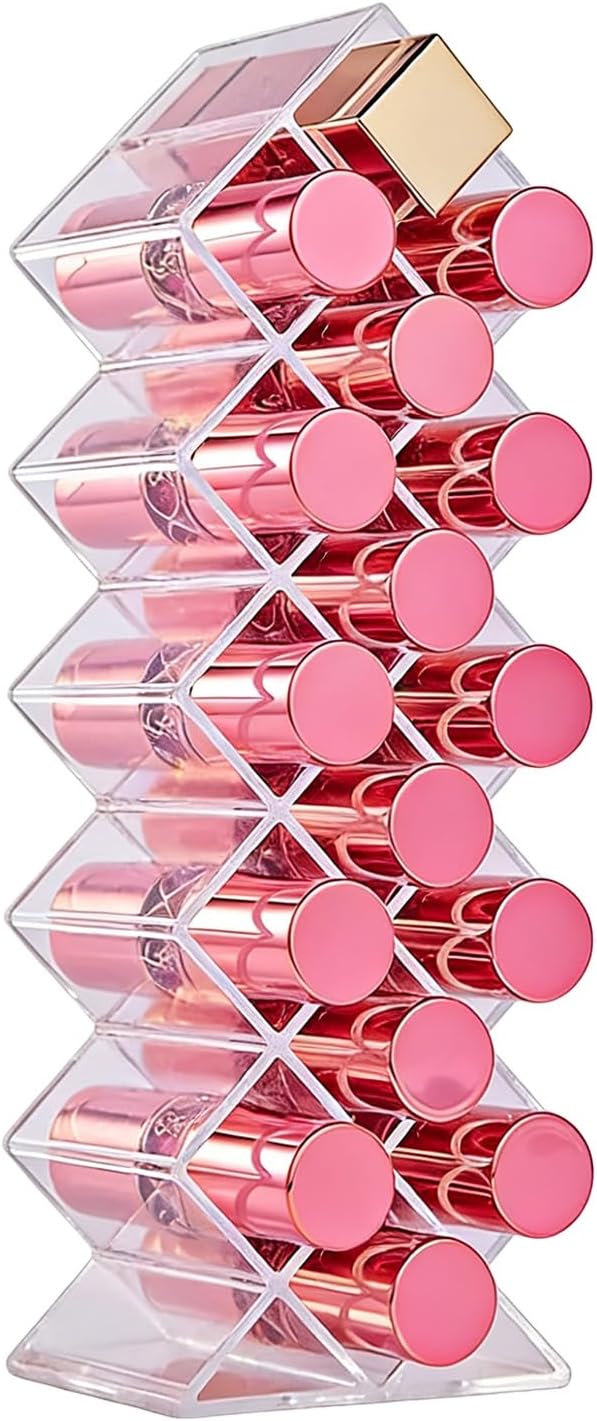 Rollerball Perfume Organizer,16Slots Roller Bottles Holder,Clear Acrylic Perfume Storage Holder Beauty Scent Holder,Stackable Makeup Lipgloss Lipstick Display Case Lip Gloss Storage Stand(1 Pack)