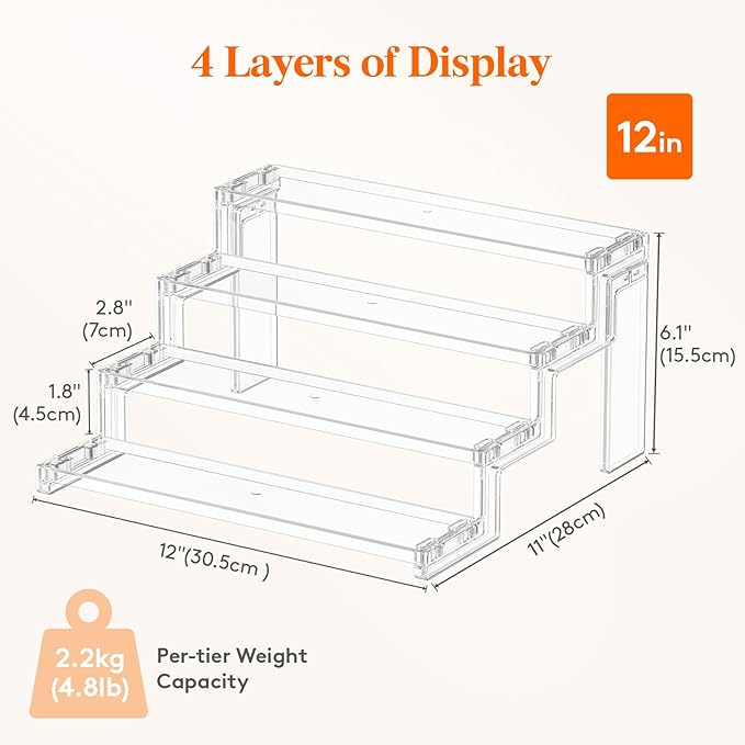 Lifewit Cupcake Stand, Perfume Cologne Organizer, Tool-Free Assembly, Display Riser, Spice Rack, Figurine Holder, Makeup Storage, Room Decor, Party Decorations, Clear, 12″ 4 Tier, 1 Pcs