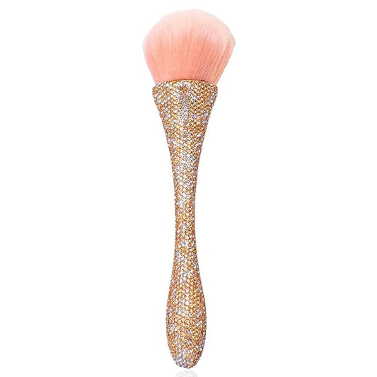 WOKOTO 1pcs Gold Rhinestone Nail Dust Brushes For Acrylic Nails Powder Remover Brushes Loose Face Cosmetics Blending Liquid Foundation Powder Make Up Brushes Nail Trimming Cleaning Tools