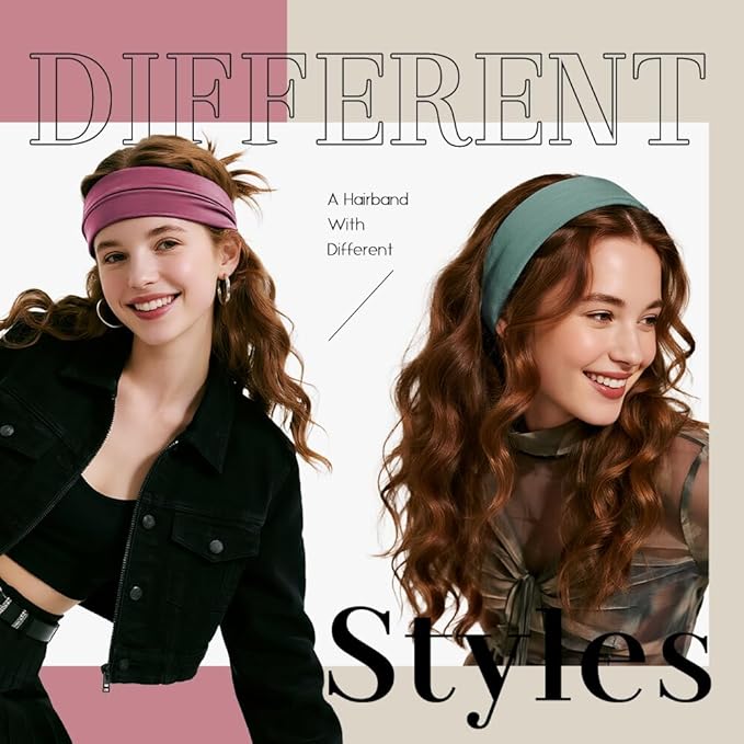 Wide Headbands for Women Non Slip, Fabric Head Bands for Women's Hair, Nurse Headbands for Women, Fashion Winter Hair Accessories, 12 Solid Colors