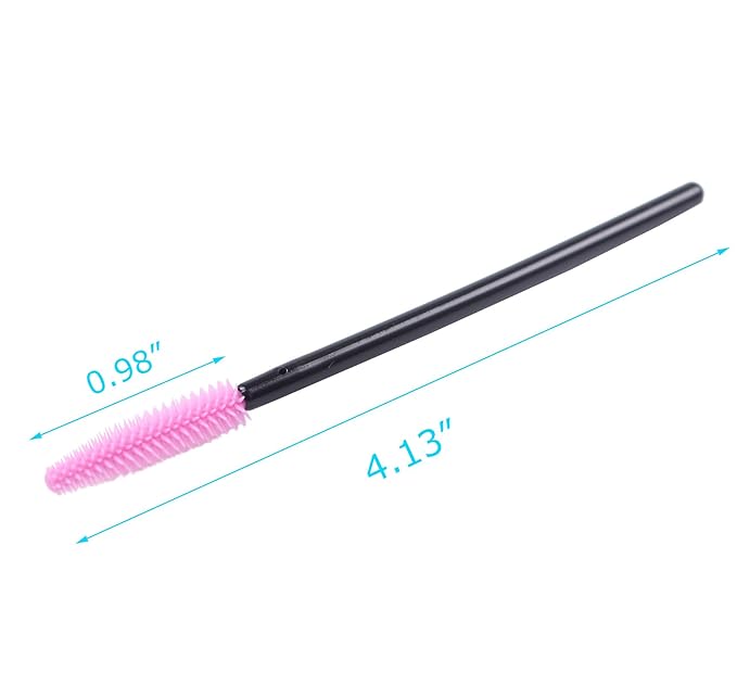 BIHRTC Pack of 100 One-Off Disposable Silicone Eyelash Mascara Brushes Wands Applicator Eyebrow Brush Makeup Tool Kit Set Deep pink