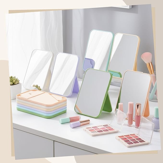 24 Pack Desktop Makeup Mirror Bulk 90° Adjustable Portable 8" Vanity Table Mirror with Stand, Folding Travel for Makeup Party Spa Party, Women, Cosmetics Personal Beauty (Light Colors)