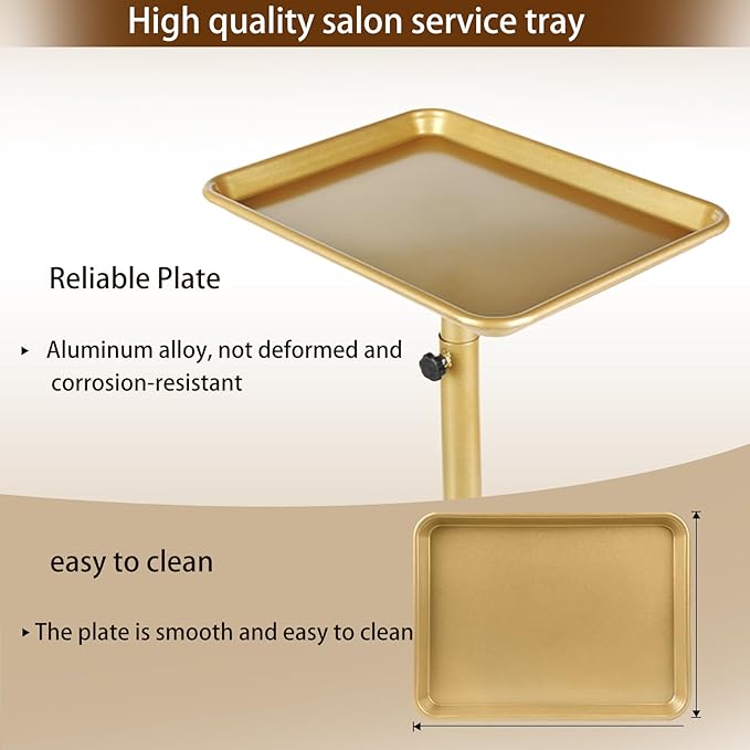 Salon Tray on Wheels, Rolling Tray with Adjustable Height, Metal Feet Salon Service Tray, Ideal Use As Tattoo Tray＆Dental Tray