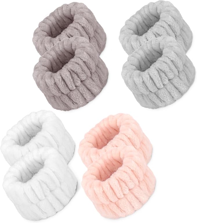 Crosize 8 Pcs Microfiber Spa Wrist Bands for Women's Washing Face, Absorbent Face Washing Wristbands, Yoga Practitioners, Fast Drying, Set of 4 Colors