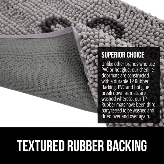 GORILLA GRIP SoakSTOPPER Dog Door Mat, Machine Washable Rug Absorbent Doormat Captures Moisture Mud Dirt, Quick Dry Soft Chenille Entryway Rugs Indoor Entrance Mats for Dog Paws, 24x17 Paw Grey