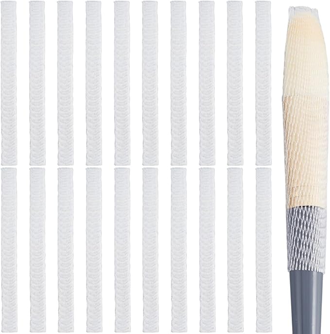 GORGECRAFT 200Pcs Makeup Brush Pen Guard Protector Reusable Net Thread Spool Savers Expandable Mesh Cover Plastic Sewin Thread Netting Machine Embroidery Net for Eyeshadow Brush Sewing, White