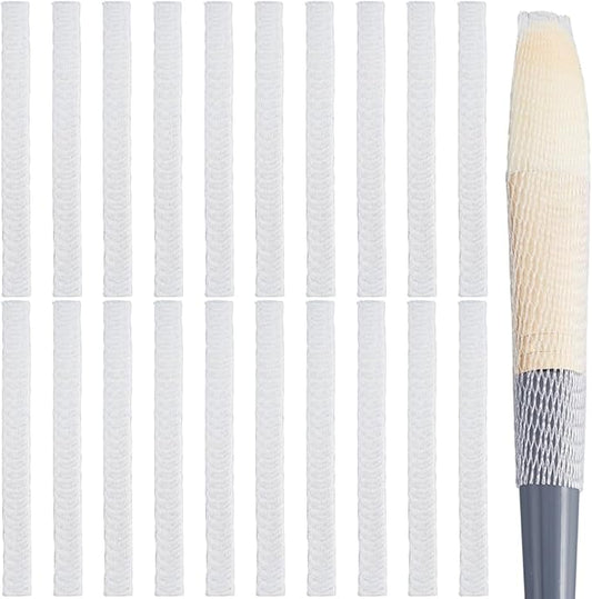 GORGECRAFT 200Pcs Makeup Brush Pen Guard Protector Reusable Net Thread Spool Savers Expandable Mesh Cover Plastic Sewin Thread Netting Machine Embroidery Net for Eyeshadow Brush Sewing, White