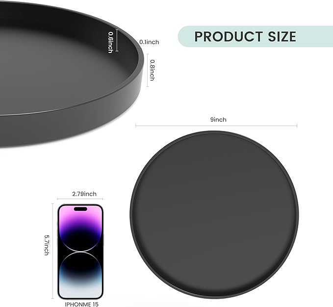 2 Pack 9" Bathroom and Vanity Tray, ABS Bathroom Counter Organizer， Coffee Table Decor for Perfume, Candles, Keys &More. Kitchen Countertop Organizer, Decorative Tray Soap Holder, Black