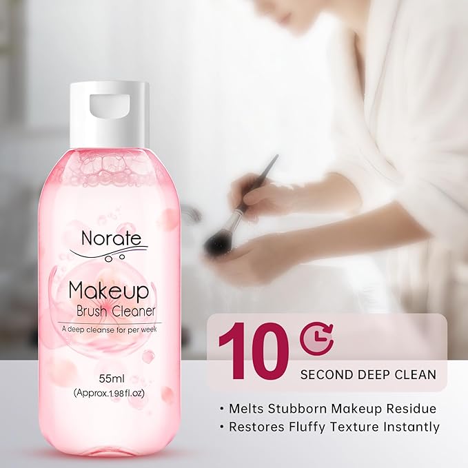 Norate Makeup Brush Cleaner, Make Up Brush Cleaner Solution + Makeup Brush Cleaner Mat, Brush Cleaner Pad for Deep Clean Brush Shampoo, Gentle Formula Cruelty Free, 2 Piece Set