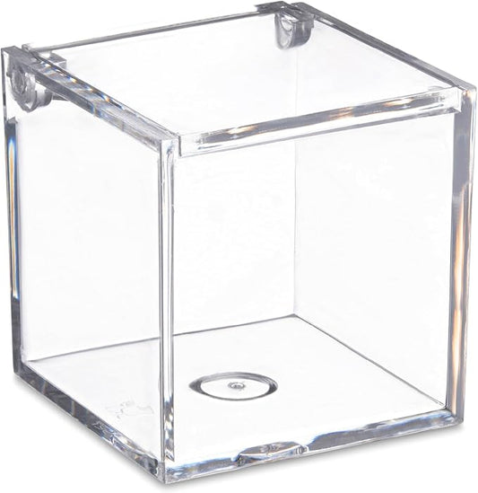 Hammont Clear Acrylic Box with Hinged Lid – Small Plastic Organizer for Office, Desk, Makeup, Crafts, Cotton Balls, Jewelry & More |2"x2"x2" (8 Pack)