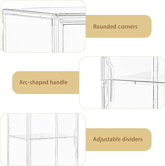 Attelite Acrylic Display Case Compatible with Labubu POP MART, Clear Stackable Plastic Storage Bins with Magnetic Lid, Display Box for Large Figures Collectibles, Cosmetic, Shoe, Perfume and Purse