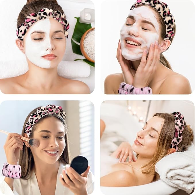 Tetizo Spa Headbands for Washing Face Wristband Set Sponge Makeup Skincare Headband Wrist Towels Bubble Soft Terry Towel Cloth Hairband for Women Puffy Headwear Non Slip Thick Thin Hair Headwear