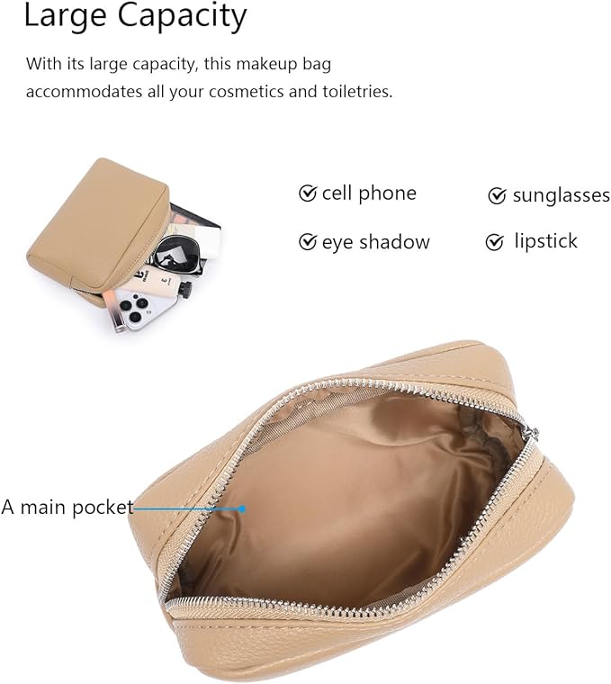 Makeup Bag Large Capacity Women's Classic Black Wash Bag Adjustable Partition Wash Brush and Cosmetic Carrying Bag (PU/Sandy)
