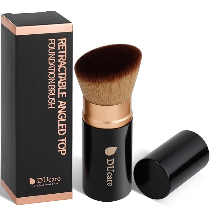 DUcare Retractable Makeup Brush for Foundation Liquid, Cream and Bronzer Kabuki Face Makeup Travel Brushes With Aluminum Handle