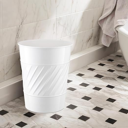 Monarch Abode Metal Bathroom Trash Can – Waste Basket for Bedroom, Office Desk, & Dorm, Handcrafted Wave Embossed, Durable Decorative White Small Trash Can Bathroom Garbage Bin Wastebasket