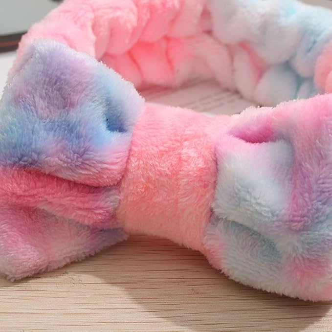 12pcs Spa Headband Soft Bowknot Spa Hair Band Coral Fleece Headband Makeup Headbands for Face Washing Skin Care Shower Yoga Headwraps for Women Girls (Pattern C)