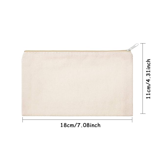 meekoo 16 Pack Blank Canvas Pouch Zipper Cosmetic Bag Bulk Plain Makeup Pouch Sublimation DIY Craft Multipurpose Travel Toiletry Bag for Makeup Cosmetic Stationary Storage Organizer(S,Beige)