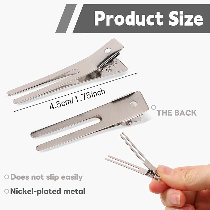 120pcs Double Prong Curl Clips, Metal Hairpins for Hair Styling and Bows, Salon-Grade Hair Clips for Curling (Silver)