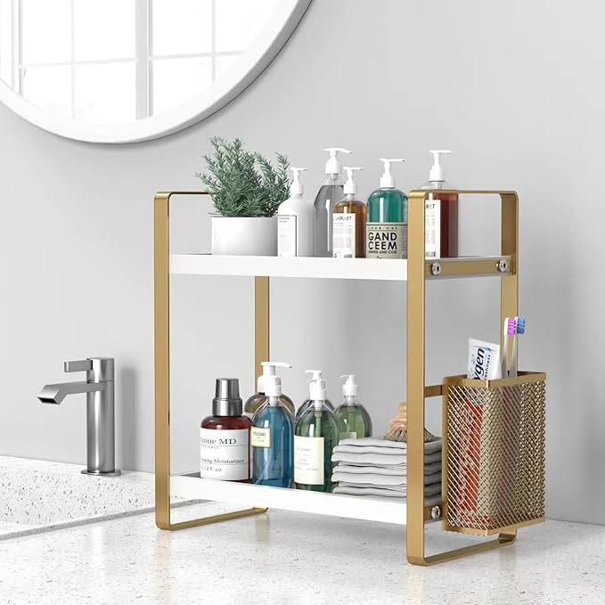 LEMIKKLE Bathroom Counter Organizer with Basket, Skincare,Makeup Organizers for Vanity,Storage Organizers for Bathroom, Kitchen, Dresser（White）