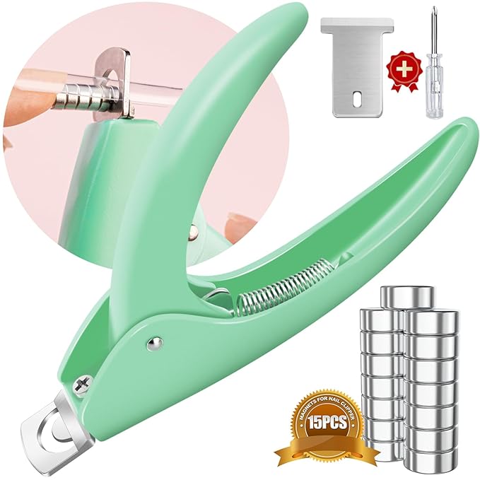 Green Adjustable Nail Clippers with Magnets Sizers for Acrylic Nails, Artificial Fake Nail False Nail Tip Cutter Trimmer Manicure Pedicure Sharp Blade Clip Tool For Salon Home Art Beauty