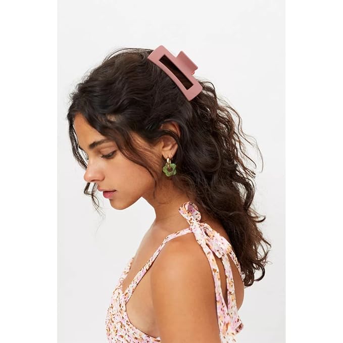 Canitor Pink Hair Clips Set for Women - 4PCS Matte Rectangular Claw Barrettes, Non-Slip Large Clips for Thick Hair, French Design