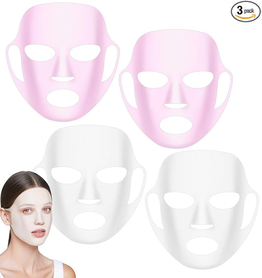 3Pcs Silicone Facemask Holder Reusable, Silicone Face Mask Holder Firming Facemask Holders for Sheet Masks, Wet Locking Avoid Evaporation Skincare Beauty Tool Pink Gold White