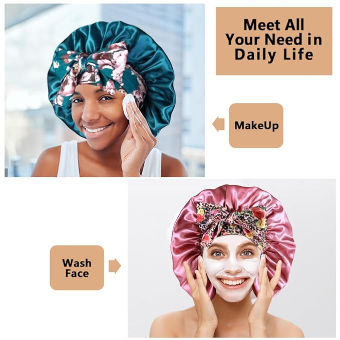 2pcs Large Silky Bonnets with tie Band Braid Bonnet, Satin Bonnet for Sleeping Curly Hair, H