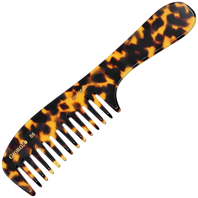 Giorgio G55 Wide Tooth Detangling Comb for Wet Hair, Hair Comb for Thin to Medium Thickness Hair, Combs for Women and Men, Handmade Large Tooth Rake Comb Saw-Cut and Hand Polished