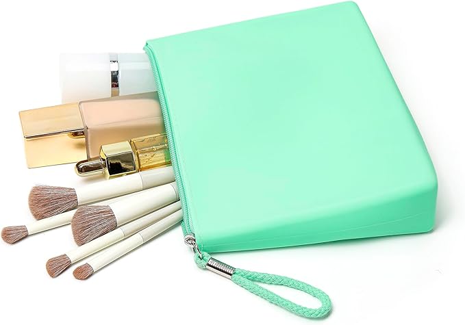 Silicone Makeup Bag for Purse Zipper Cosmetic Pouch Makeup Brush Holder Large Makeup Organizer Silicone Travel Pouch for Women (Green)