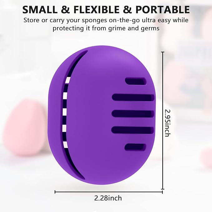 Makeup Sponge Holder,Double-sided Breathable Silicone Beauty Blender Holder for Travel,Shatterproof Make Up Sponge Travel Case for All Sponges Easy to Carry,Purple