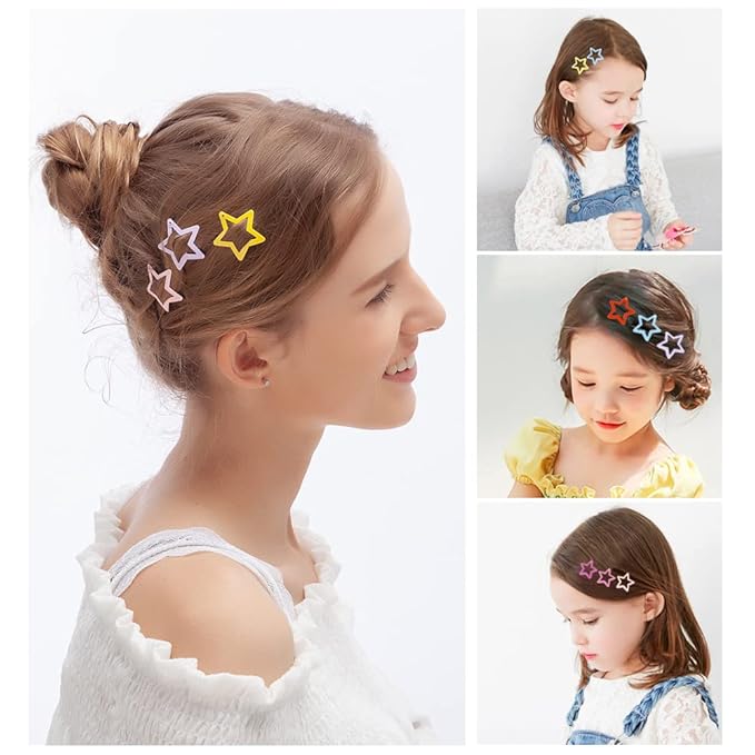 KUBOM 100 Pcs Candy Color Hair Clips,Colorful Hair Barrette Metal Cute Snap Hair Clips for Girls, Toddlers, Kids (Animals Fruits Crowns Stars)