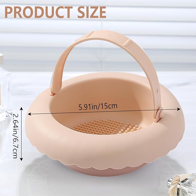 3-in-1 Makeup Brush Cleaner Mat, Silicone Brush Cleaning Bowl, Cleaning Tool & Storage Organizer for Brushes and Air Drying (Beige)