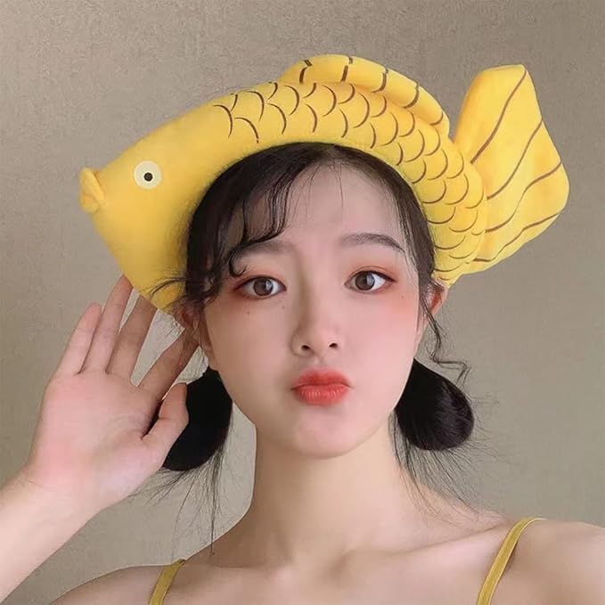 Funny Yellow Fish Stylish Plush Face Wash Makeup Elastic Hair Band Headband Party Hairband for Women (Yellow Fish)