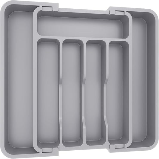 Lifewit Silverware Drawer Organizer, Expandable Utensil Tray for Kitchen, BPA Free Flatware and Cutlery Holder, Adjustable Plastic Storage for Spoons Forks Knives, 8.9-14.7 x 12.2", Gray